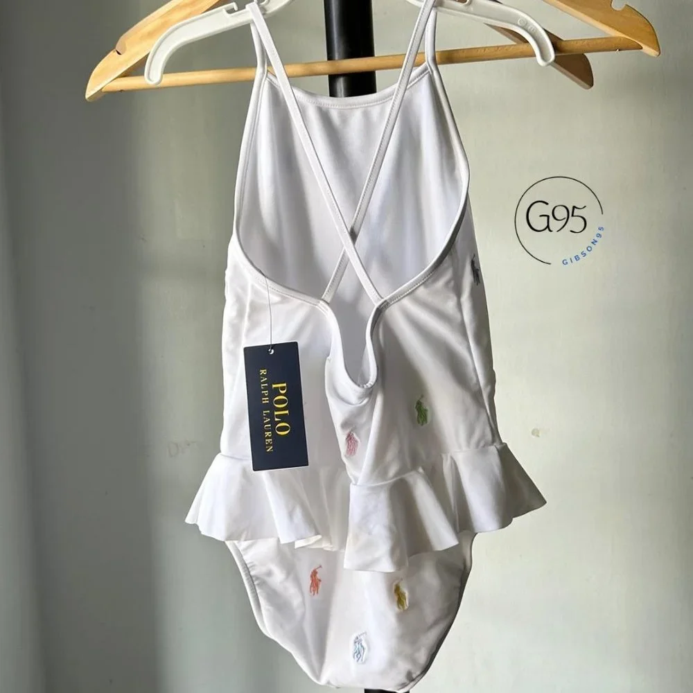 NWT Polo Ralph Lauren Girls Multi Color ALL OVER Polo Pony Embroidered SWIMSUIT - Picture 7 of 9
